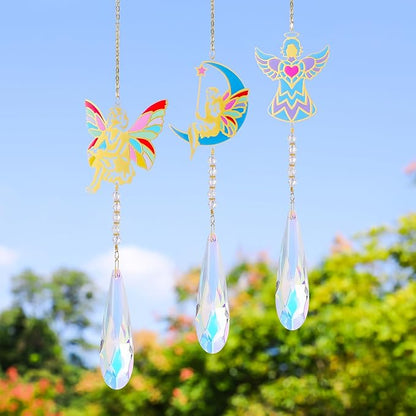 Crystal Sun Catcher Angel Rainbow Maker Hanging Suncatchers Window Decor Christmas Ornaments for Tree Gift for Mom Women Set of 3