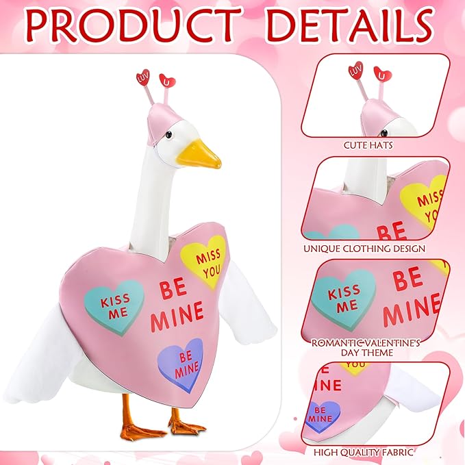 Abbylike 2 Sets Valentine's Day Porch Goose Outfits Conversation Heart Porch Yard Goose Outfits Clothes Costume Fits Large 23'' Cement for Garden Yard Statue Pathway Decorations
