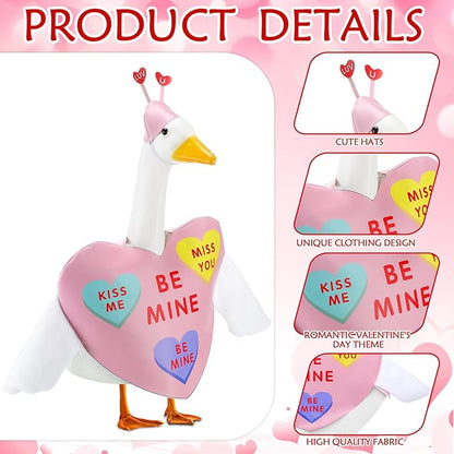 Abbylike 2 Sets Valentine's Day Porch Goose Outfits Conversation Heart Porch Yard Goose Outfits Clothes Costume Fits Large 23'' Cement for Garden Yard Statue Pathway Decorations