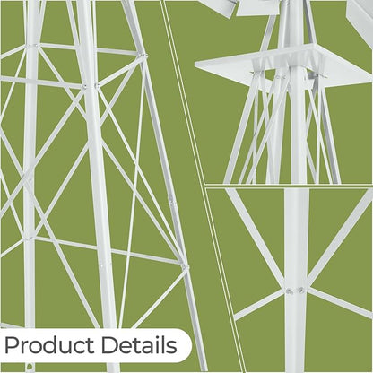 Outvita 8FT Ornamental Windmill for Yard, Heavy Duty Durable Metal Weather Vane Garden Decoration Weather Resistant for Garden, Farm, Seaside