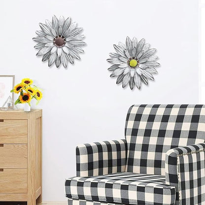 Galvanized Farmhouse Metal Flowers Wall Decor Inspirational,Wall Decor Hanging for Indoor Outdoor Home Bedroom Living Room Office Porch Patio Garden Fence 13Inch,Handmade Gift, Set of 2