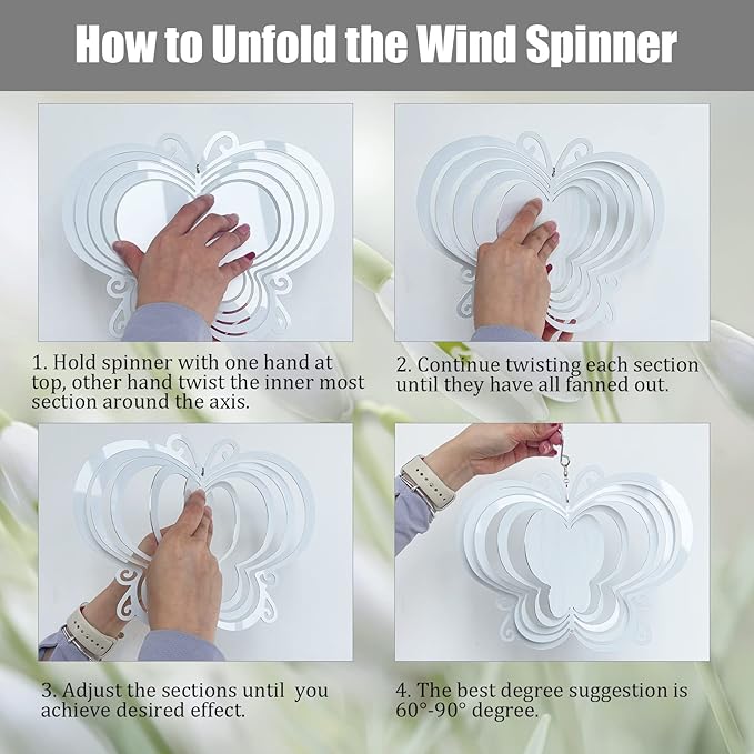 4Pack 8inch Sublimation Wind Spinner Blanks 3D Aluminum Metal Wind Sculpture Kinetic Spinners for Yard and Garden Indoor Art Ornaments Hanging Decoration (Butterfly)