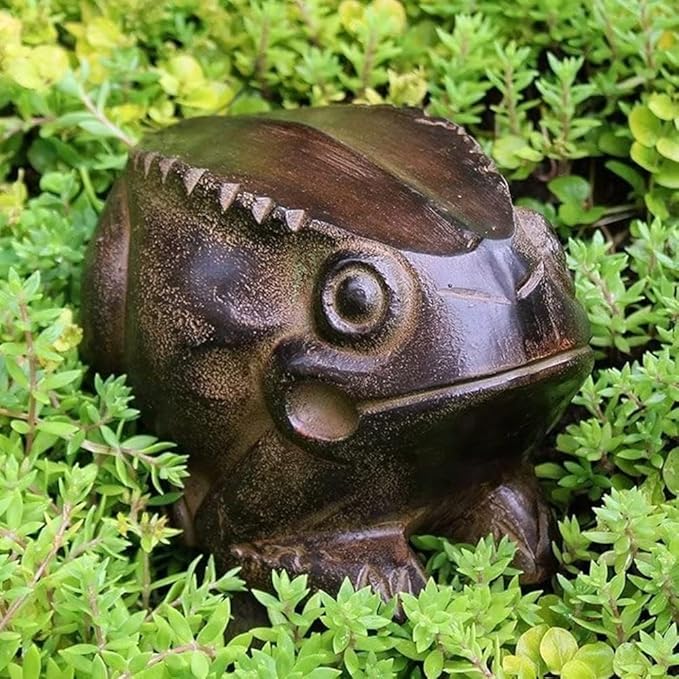 FRG-01 Aluminum Metal Garden Statue Frog Folk-Art Style Sculpture with Dark Bronze Finish Decorative Outdoor Yard Decor Unique Frog Statue for Garden and Landscaping