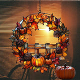 Fall Floral Wreath Acrylic Suncatcher Stained Glass Effect Window Car Hanging Christmas Ornament Indoor Outdoor Decor Garden Sun Catcher Panel for Acrylic Suncatcher Lover for Women Mom Grandma
