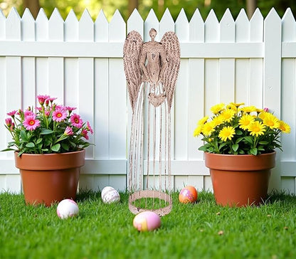 K KILIPES 32" H Metal Angel Garden Statue, Antique Angel Statue Sculpture Lawn Ornament Spring Outdoor Patio Yard Decoration