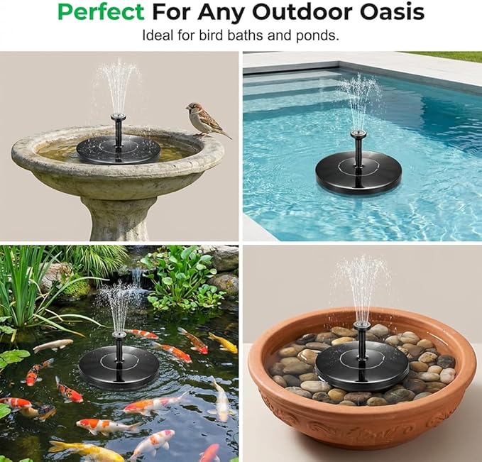 Solar Fountain for Bird Bath, 2026 New Floating Mini Solar Water Fountain with 6 Nozzles, Solar Birdbath Fountain for Garden, Pond, Pool, and Outdoor (2, 6.3in)