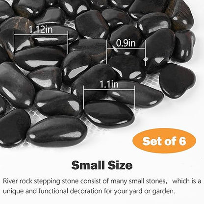 River Rock Stepping Stones Outdoor for Garden Walkway, 12 inch 6 Pcs Hexagon Shape Paver Step Stones Polished Pebble River Stone Mat for Yard Lawn Patio Pathway Walk Way - Black