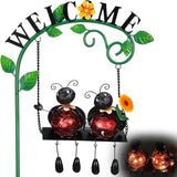 Glooglitter Ladybug Swing Solar Light Metal Summer Ladybug Hanging Animal Lady Bugs Live Garden Decorative Gift with Welcome Sign Waterproof Solar Outdoor Lights for Patio Balcony Pathway Lawn Yard