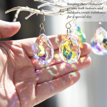 10pcs 38mm Suncatcher Crystal Teardrops Chandelier Parts,Chandelier Crystal Prisms Pendants with Hook,Hanging Crystals for Lamp Window Christmas Tree Decoration(AB Colors)