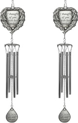 Sympathy Memorial Windchimes - Engraved I Thought of You with Love Today - Angel Wings Wrapped Around a Heart and Teardrop Charm - in Loving Memory Chimes - 15" L - 2 Pack