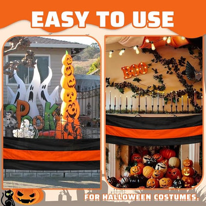 Fall Bunting Thanksgiving Day Décor Autumn Banner Halloween Bunting Flag- 3 Stripe Orange & Black Bunting Flags Trick or Treat Decor Outside Wall Garden Porch Indoor Home - 24" x 240"