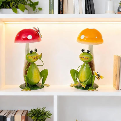 15.3" Large Frog Decor Set of 2, Handcrafted 3D Lifelike Metal Frog with Mushroom Sculpture, Outdoor Yard Art for Garden, Lawn & Home, Ideal Gift for Mom, Women on Mother’s Day & Housewarming