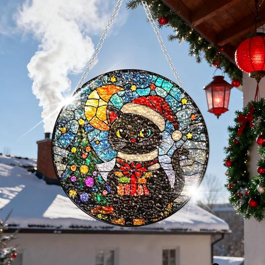 Chrismas Acrylic Stained Glass Window Hanging,Sun Catcher Decor Stained Panel Hangings Wall Art Decor, 2026 8x8inch (SCL004 Cat)