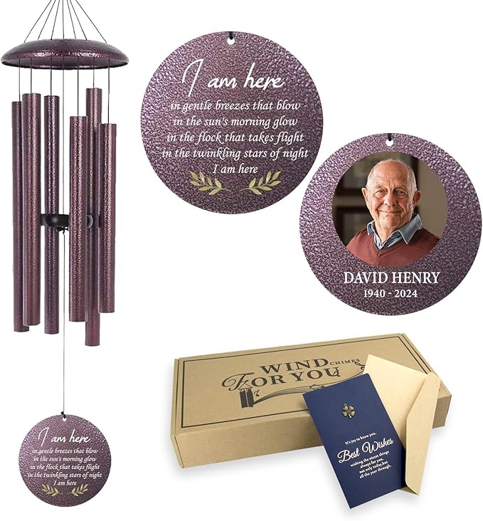 ASTARIN 32 in Wind Chimes for Loss of Loved One, Personalized Photo Wind Chime, Bereavement Gifts for Loss of Father, Sorry for Your Loss Gifts, Condolences Windchime, Produced in USA
