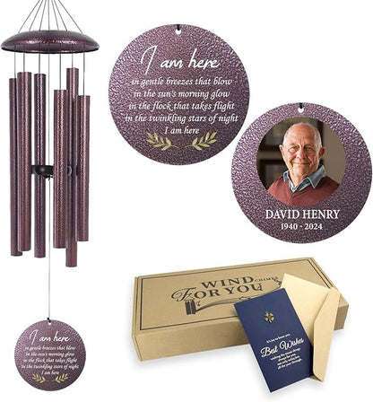 ASTARIN 32 in Wind Chimes for Loss of Loved One, Personalized Photo Wind Chime, Bereavement Gifts for Loss of Father, Sorry for Your Loss Gifts, Condolences Windchime, Produced in USA