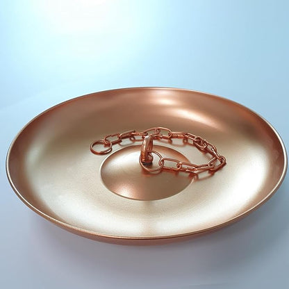 Copper Colored 11" Dia Iron Anchoring Basin with 17" Chain for Rain Chains, Rust-Resistant Plated Iron, Decorative Fountain Dish for Outdoor Garden, Lawn & Patio Water Features