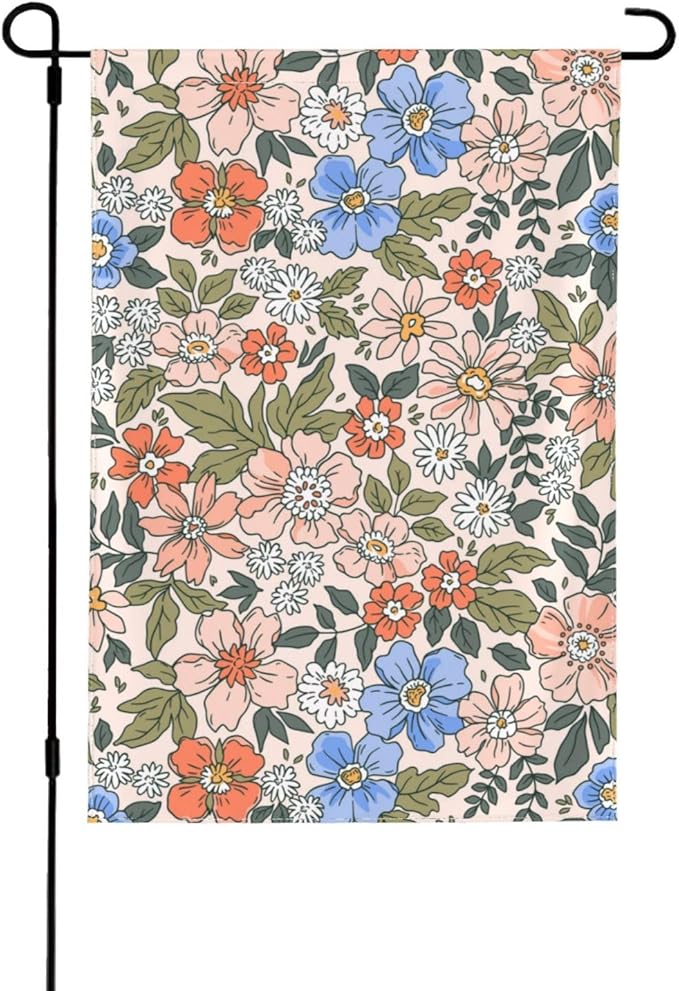 Hello Fall Garden Flags 12x18 Double Sided, Small Vintage Floral Yard Flag for Farmhouse Front Porch Lawn Outdoor Holiday Decor