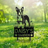 Custom Boston Terrier Dog Metal Memorial Garden Stake Personalized Pet Grave Marker Name Sign Remembrance Stake Decor Sympathy Dog Loss,Outdoor Statues for Yard Garden Lawn Patio Pathway Grave Gift.