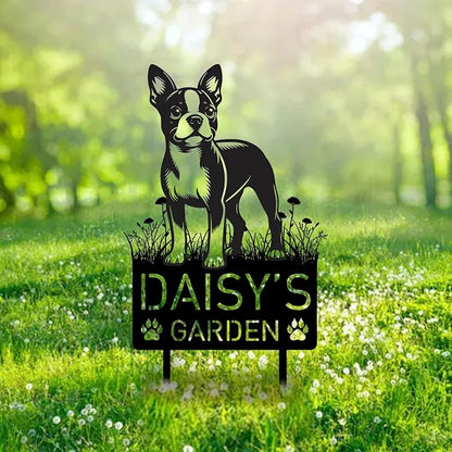 Custom Boston Terrier Dog Metal Memorial Garden Stake Personalized Pet Grave Marker Name Sign Remembrance Stake Decor Sympathy Dog Loss,Outdoor Statues for Yard Garden Lawn Patio Pathway Grave Gift.