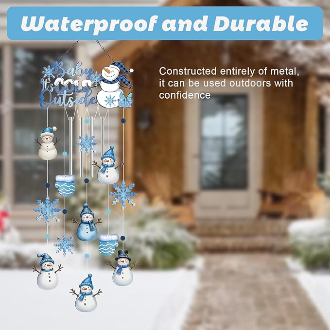 AVEKI Snowman Wind Chimes for Outside, 38'' Metal Christmas Wind Chimes with Double-Sided Painting, Outdoor Decor for Garden, Patio, Yard, Holiday Gifts for Family & Friends (Snowman)