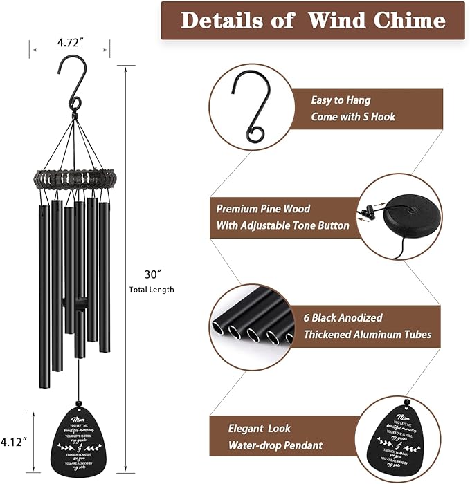 Soopau Sympathy Gifts for Loss of Mom, 30" Metal Memorial Wind Chimes for Loss of Mother, Loss of a Mother Sympathy Gifts, Windchimes in Memory of Mom