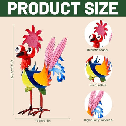 Metal Rooster Yard Statue, Wacky Outdoor Garden Statues, Metal Rooster Yard Garden Decorations Statues, Chicken Ornaments Yard Art for Backyard Patio Lawn Decorations, Gifts for Chicken Lovers (C)