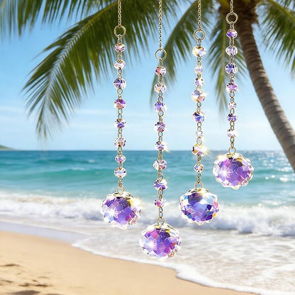 Window Sun Catcher Hanging - Glass Prism Rainbow Maker with Crystal Bead Chain, Suncatcher for Windows, Colorful Light Reflector Decor for Home Bedroom Balcony Garden