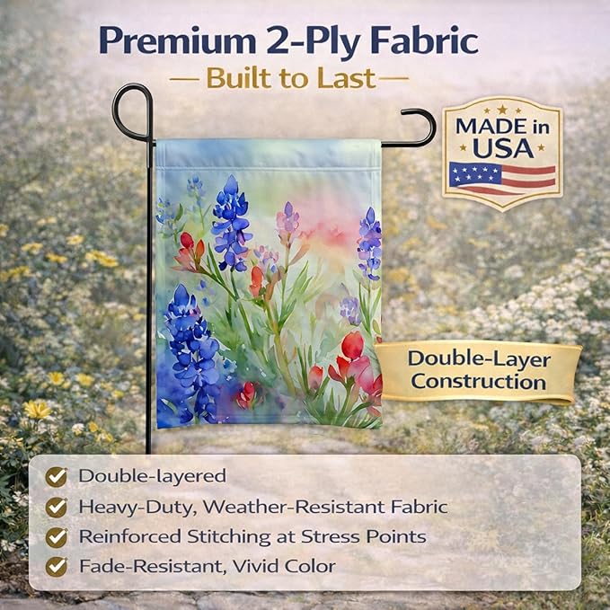 Caroline's Treasures Texas Bluebonnets in Watercolor Garden Flag Mailbox Flag Decorative Yard Flag Banner Outside Patio Artwork Yard Flower Beds, Garden Size, Multicolor