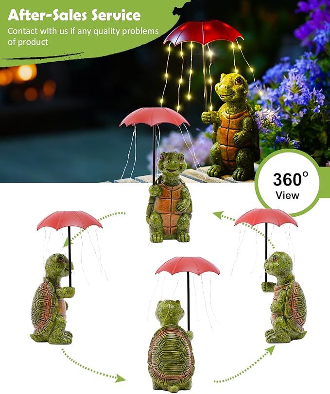 Nacome Solar Turtle Garden Decor Outdoor Statues: Holding Umbrella with String Lights Patio Yard Lawn Outside Decorations - Birthday Gifts for Mom Grandma Women Sister(Green)