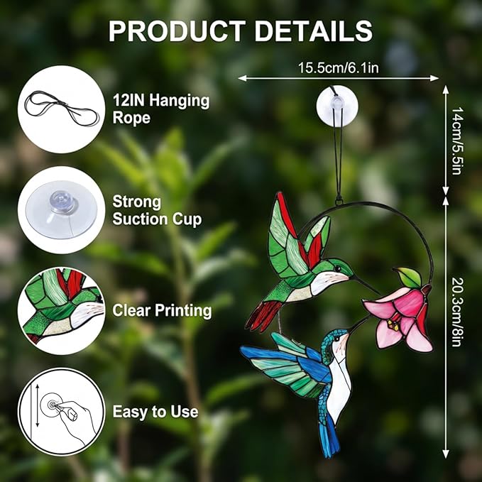 Hummingbird Gifts for Women, Hummingbird Sun Catcher for Window Hanging, Mothers Day for Mom Grandma Bird Lovers, Spring Suncatcher Garden Decor for Indoor Outdoor Windows(2)