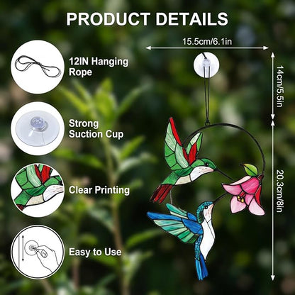 Hummingbird Gifts for Women, Hummingbird Sun Catcher for Window Hanging, Mothers Day for Mom Grandma Bird Lovers, Spring Suncatcher Garden Decor for Indoor Outdoor Windows(2)