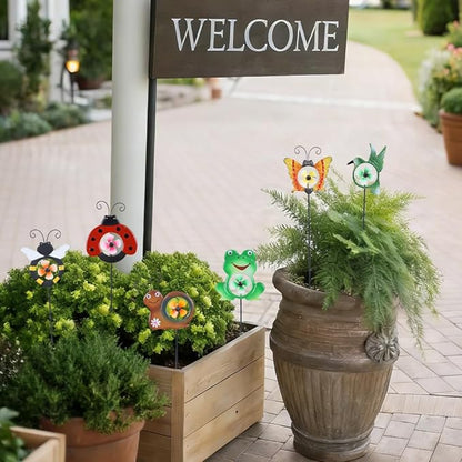 hogardeck Garden Decor for Outside, Metal Animal Pinwheels Decorative Garden Stakes for Spring Decor, Colorful Wind Spinners for Yard Art Outdoor Lawn Porch Pathway Decorations (HGMD-2249)