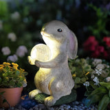 Solar Rabbit Garden Statue Outdoor Decor, Bunny Figurines with Solar Lights, Yard Decorations for Patio Balcony Yard Lawn Ornament - Unique Birthday Easter Housewarming Gifts for Women, Mom, Grandma