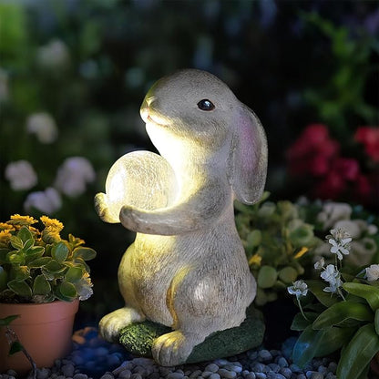 Solar Rabbit Garden Statue Outdoor Decor, Bunny Figurines with Solar Lights, Yard Decorations for Patio Balcony Yard Lawn Ornament - Unique Birthday Easter Housewarming Gifts for Women, Mom, Grandma