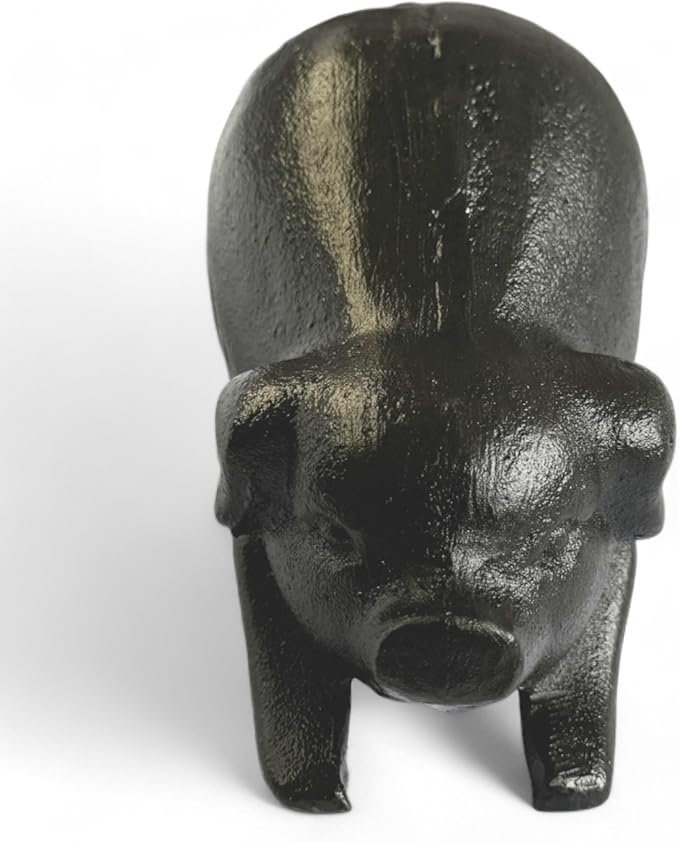 NACH Cast Iron Pig Statue - Rustic Garden Sculpture, Black Door Stop/Paperweight, Head Down Pig, JS-90-7152