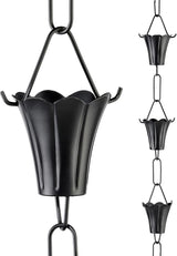 Fluted Flower Black Aluminum 8.5 ft. Rain Chain with Gutter Installation Clip by Good Directions
