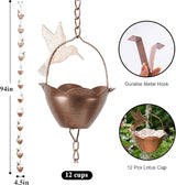 DUSVALLY 8.5 FT Rain Chains Decorative Iron Chain Bell with 12 Bird Rain Collector Cups Garden Decorative,8-1/2 Length