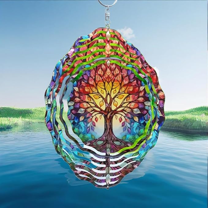 Wind Spinner, 3D Hanging Wind Spinner Ornament, Gifts for Women Mom Grandma, 12inch Metal Wind Kinetic Sculpture for Outdoor&Indoor Decor, Yard Art, Garden Decoration (New-Tree of Life)
