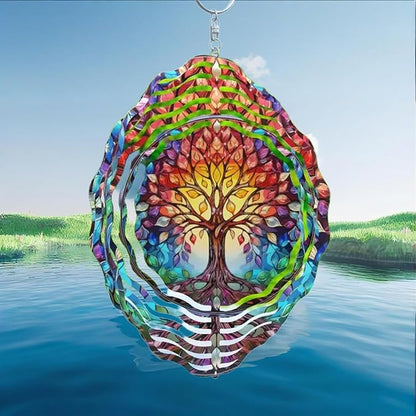 Wind Spinner, 3D Hanging Wind Spinner Ornament, Gifts for Women Mom Grandma, 12inch Metal Wind Kinetic Sculpture for Outdoor&Indoor Decor, Yard Art, Garden Decoration (New-Tree of Life)