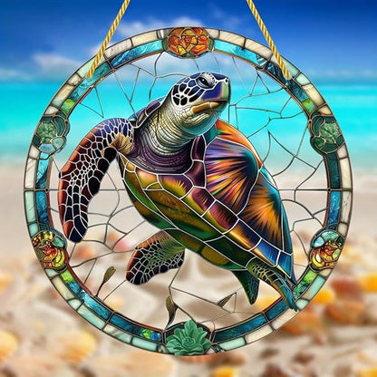 Colorful Turtles Stained Glass Window Hangings with Chain – Acrylic Turtle Ornament for Garden, Patio and Indoor Decor, Housewarming Gift for Mom, Grandma and Marine Life Lovers