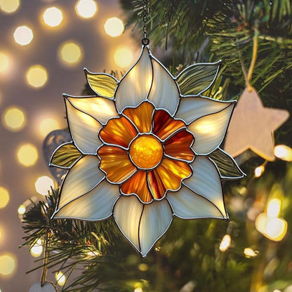 Narcissus Acrylic Suncatcher Stained Glass Effect Window Car Hanging Christmas Ornament Indoor Outdoor Decor Garden Sun Catcher Panel for Floral Lover for Women Mom Grandma