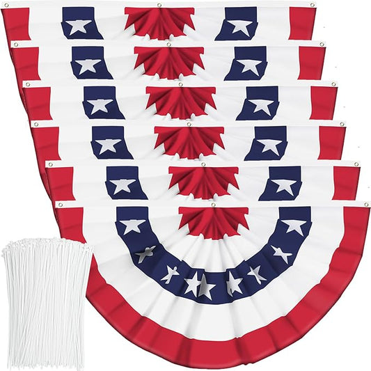 USA Pleated Fan Banner Patriotic Half Fan Flag with Canvas Header and Brass Grommets for 4th of July Memorial Day Indoor Outdoor Decoration (6, 3x6 Feet)