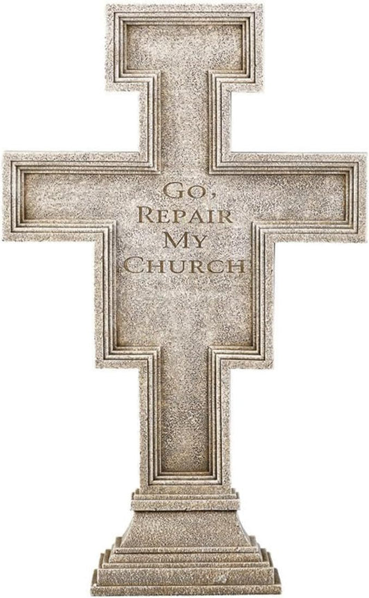 Avalon Gallery San Damiano Garden Crucifix, Stone Resin Outdoor Religious Statue, 24" Tall x 9" Wide