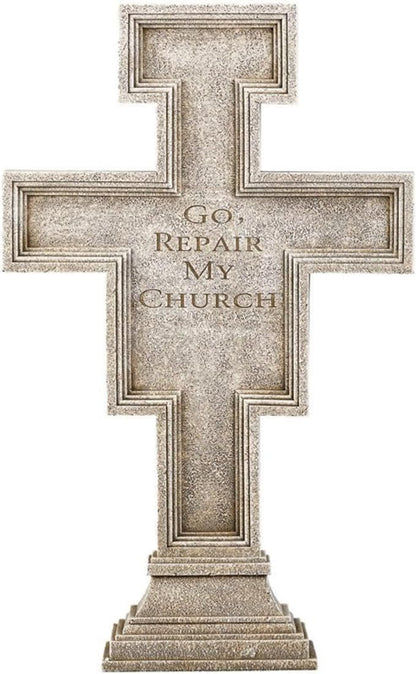 Avalon Gallery San Damiano Garden Crucifix, Stone Resin Outdoor Religious Statue, 24" Tall x 9" Wide