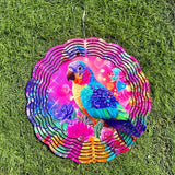 Wind Spinners Colorful Parrot Floral Art 9.8 x 9.8 Inch Metal Wind Spinner Outdoor Garden Decor Vibrant Tropical Bird Illustration Decorative Wind Spinners for Yard Patio