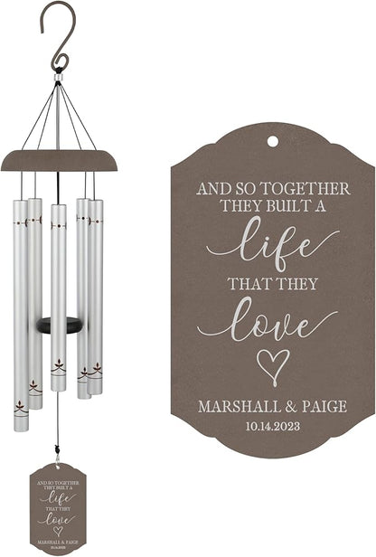 Personalized Wedding Wind Chime, and So Together Wedding Gift, Custom Couple, Newlywed or Anniversary Wind Chime (Brown/Silver)