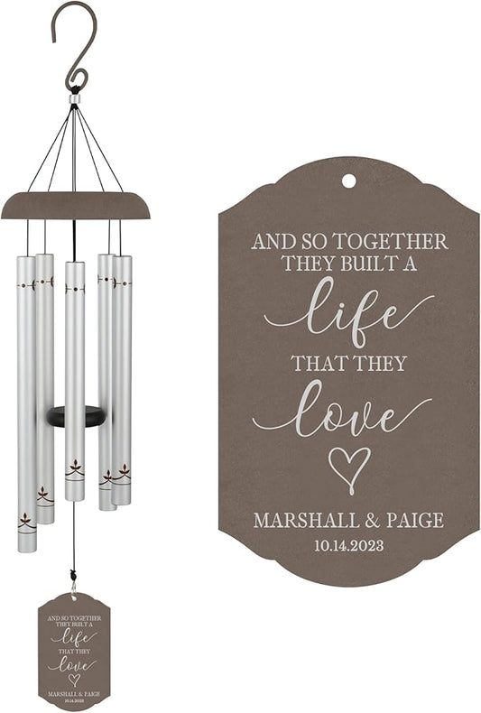 Personalized Wedding Wind Chime, and So Together Wedding Gift, Custom Couple, Newlywed or Anniversary Wind Chime (Brown/Silver)