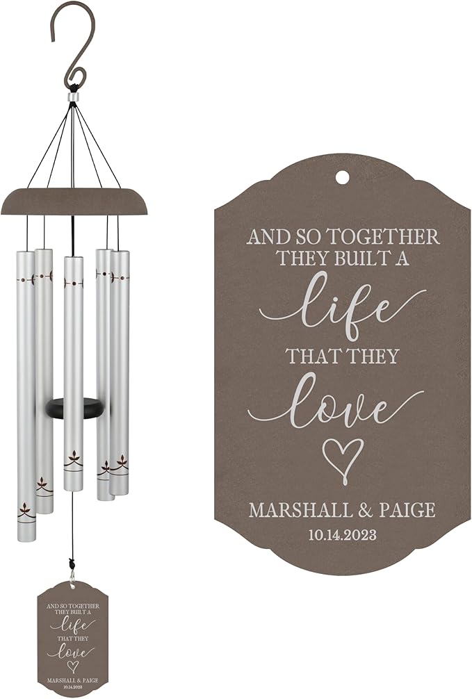 Personalized Wedding Wind Chime, and So Together Wedding Gift, Custom Couple, Newlywed or Anniversary Wind Chime (Black/Gold)