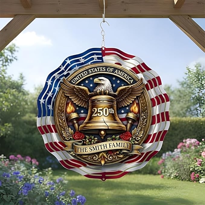 Patriotic Eagle USA 250th Anniversary Wind Spinner, 1776-2026 Metal Outdoor Decor, Liberty Bell & Betsy Ross Design, Independence Day Gift, 8-inch Spinner 5
