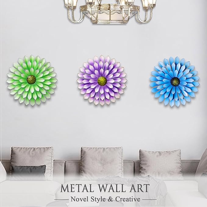 AHYS Metal Flowers Wall Decor Indoor Outdoor Metal Wall Art for Farmhouse Home Living Room Bedroom Bathroom Garden Decor – Blue